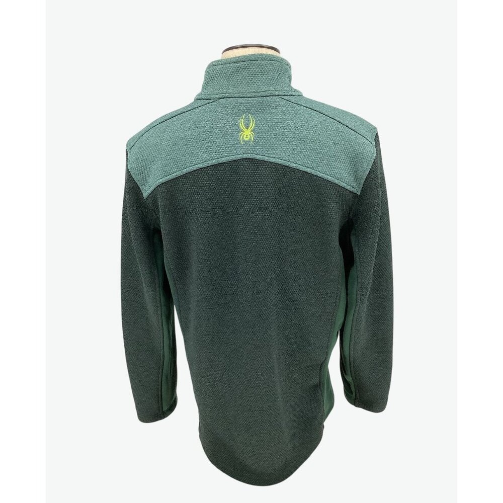 Spyder Full-Zip Mens Green Textured Fleece Jacket Neon Accents & Pockets Size XL - Picture 5 of 8